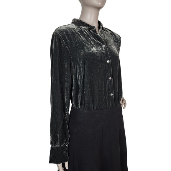 Vintage 90s J. Jill Grey Crushed Velvet Silk Rayon Button-Down Blouse Size Small - Picture 1 of 11
